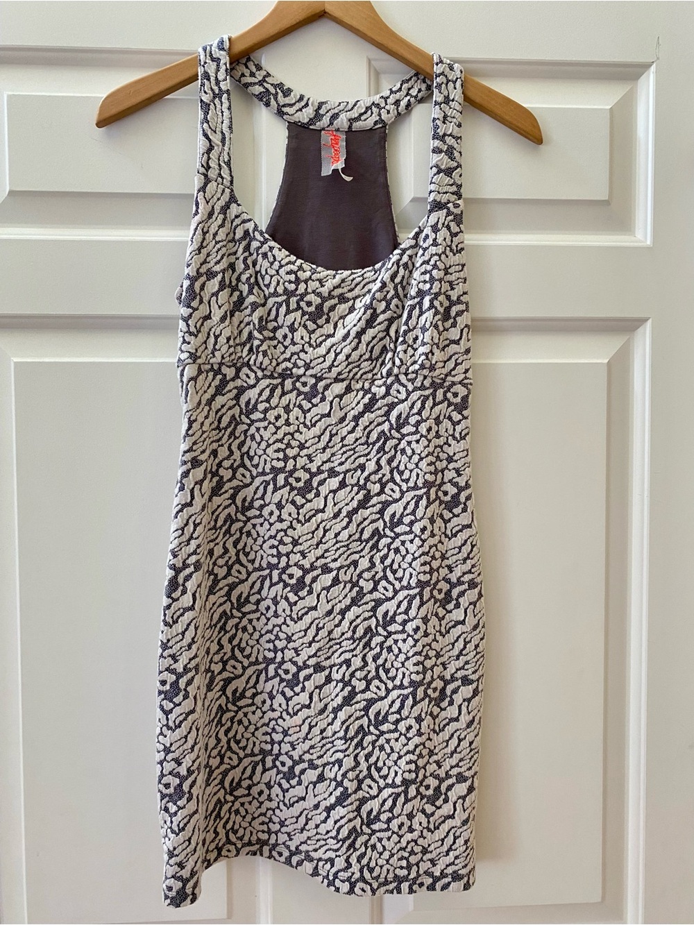 Free People Dress Gray & White Leopard Racerback Tank Summer Dress XS